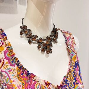 Kenneth Lane Crystal Flower Necklace/ Rhinestone Orchid Collar Choker Necklace
